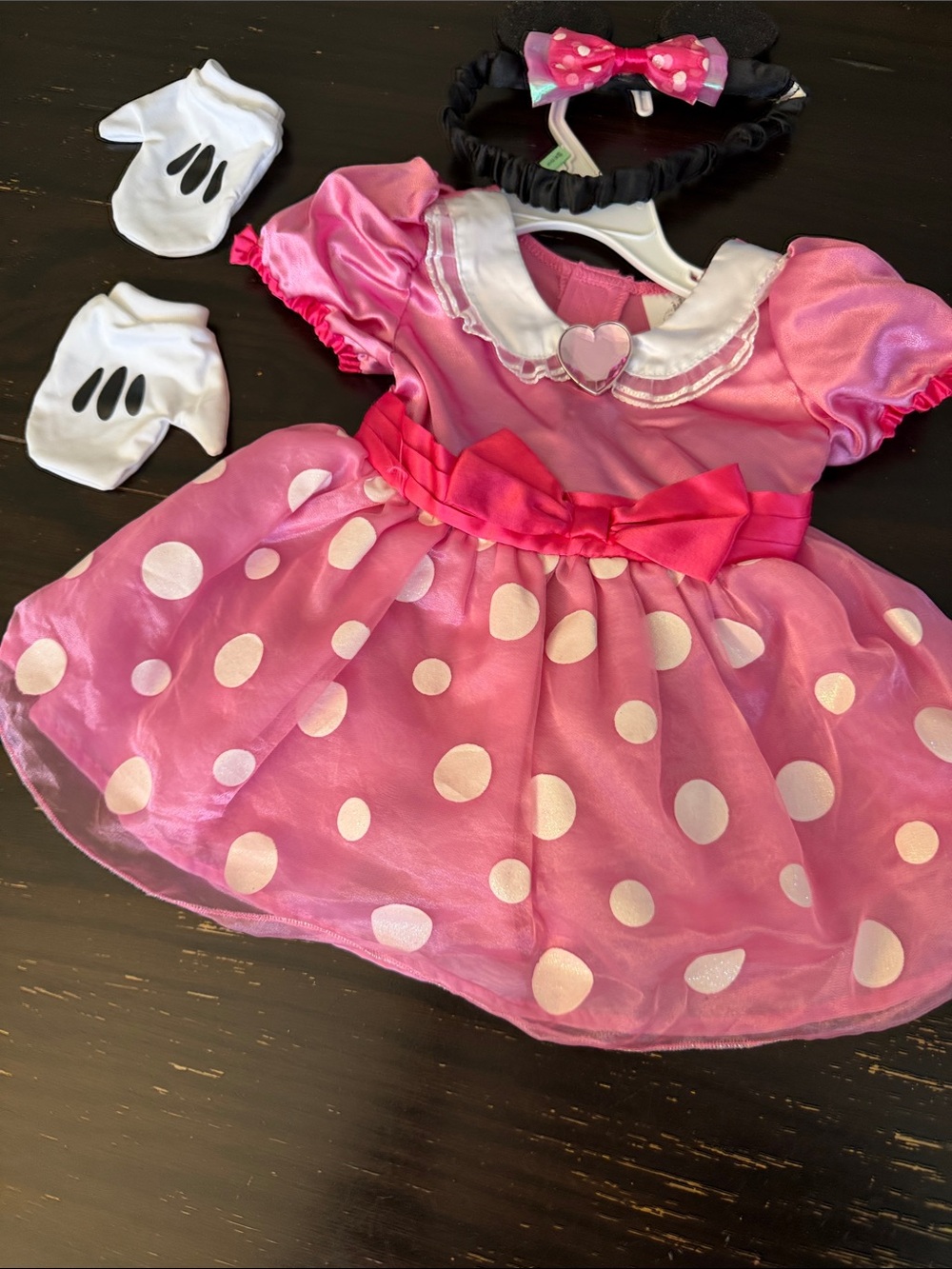 Disney Pink Polka Dot Minnie Mouse Costume Dress with Bow & Gloves 12-18M